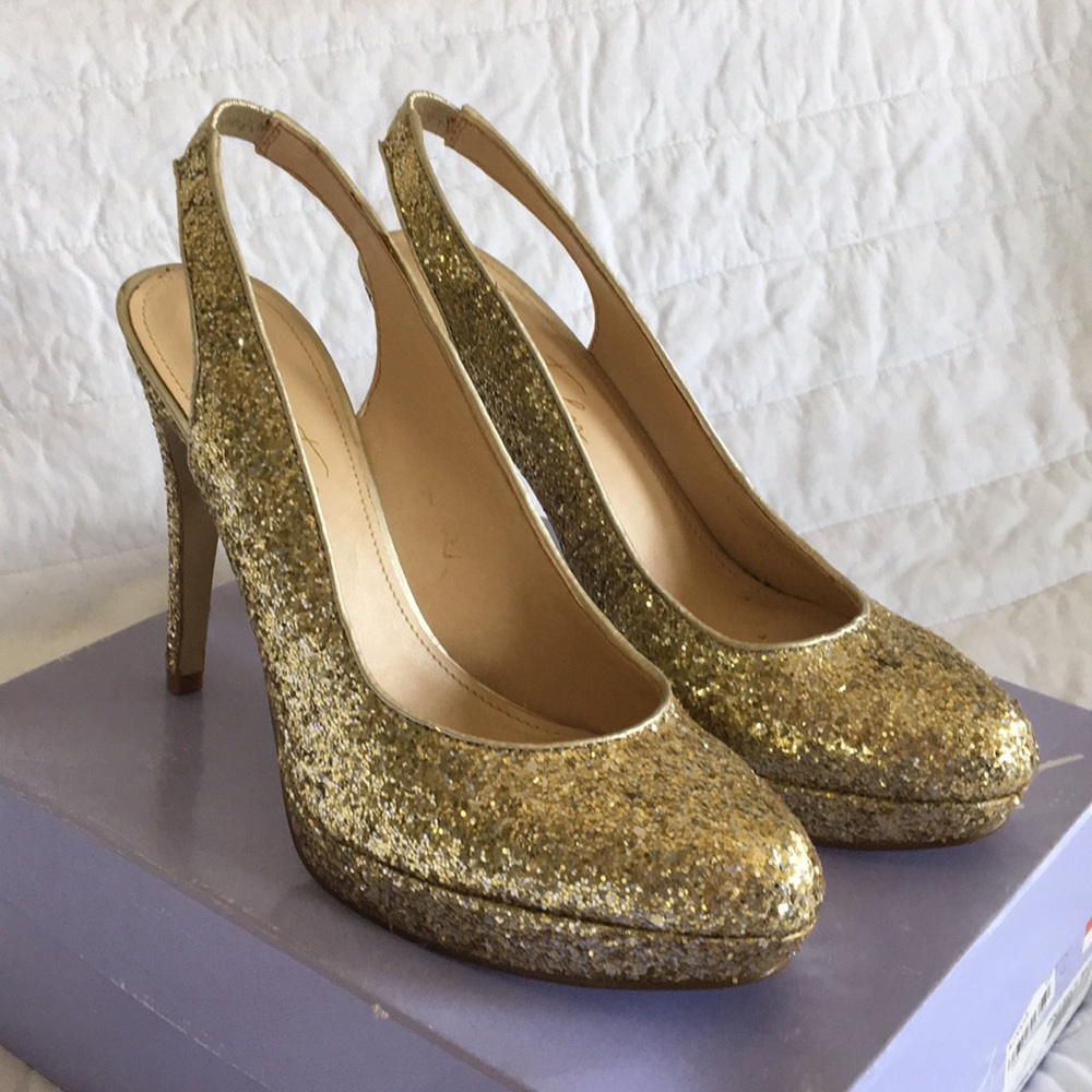 Gold glitter sling back pumps - 8